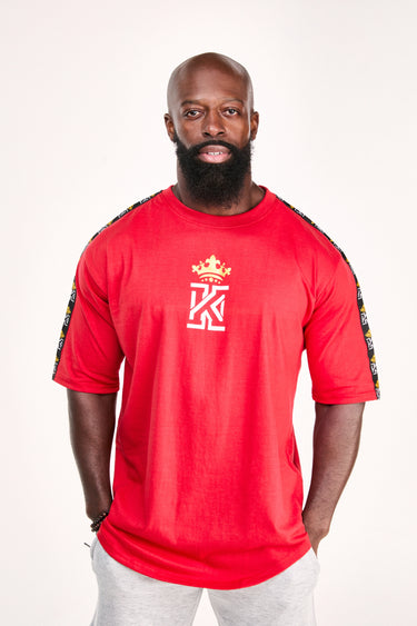 red T-Shirt with Kings Gym Logo Shoulder Tape front