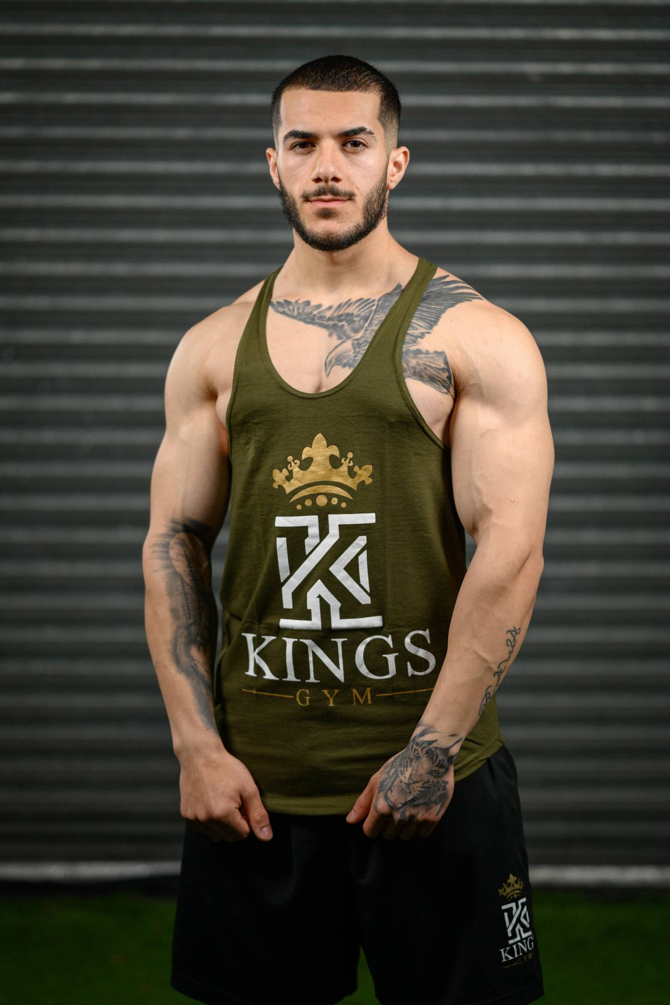 Kings Gym Vest Khaki Front
