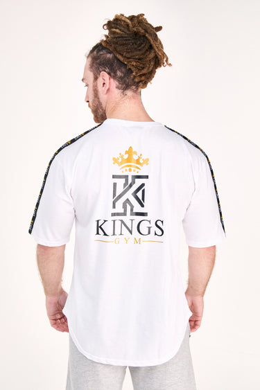 white T-Shirt with Kings Gym Logo Shoulder Tape back