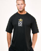 black T-Shirt with Kings Gym Logo Shoulder Tape front