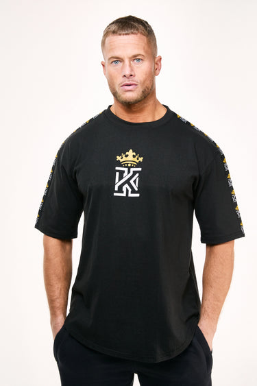 black T-Shirt with Kings Gym Logo Shoulder Tape front