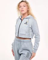 Grey Cropped Zip Up Hoodie