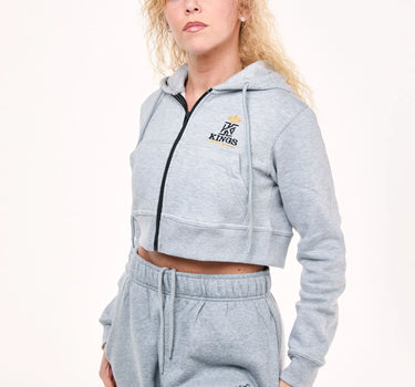 Grey Cropped Zip Up Hoodie