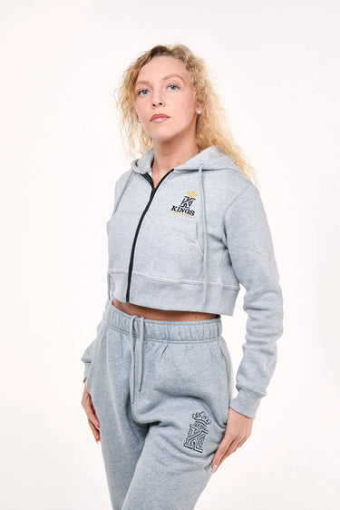 Grey Cropped Zip Up Hoodie