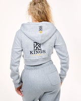 Grey Cropped Zip Up Hoodie back