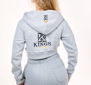 Grey Cropped Zip Up Hoodie back
