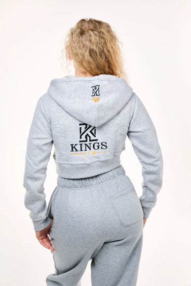 Grey Cropped Zip Up Hoodie back