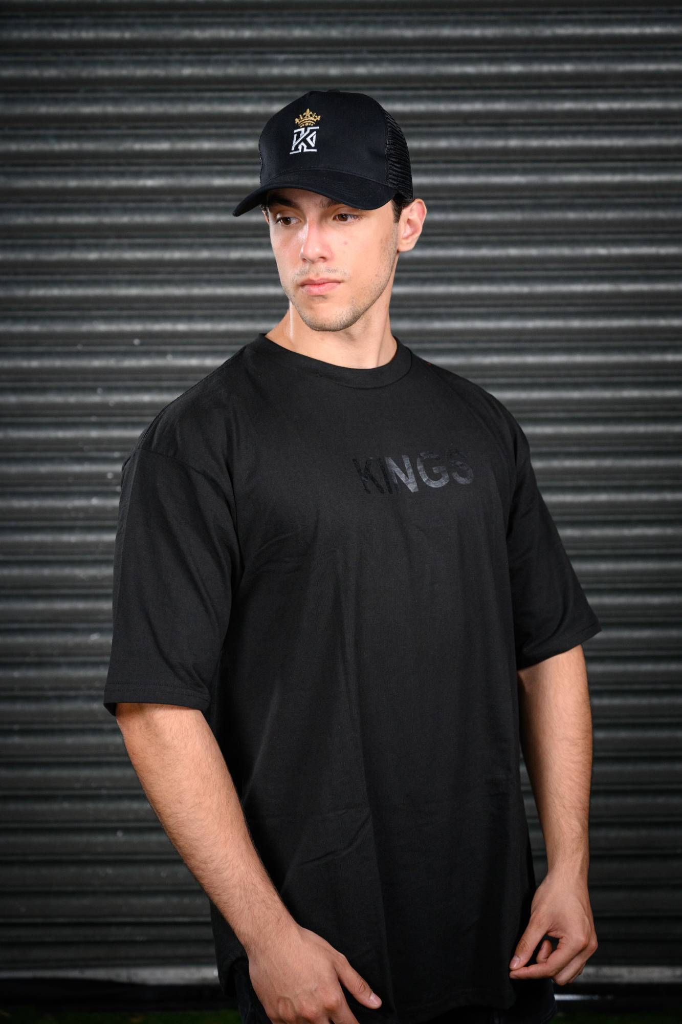 Kings Curved Hem Shirt Blackon Black Mens Side